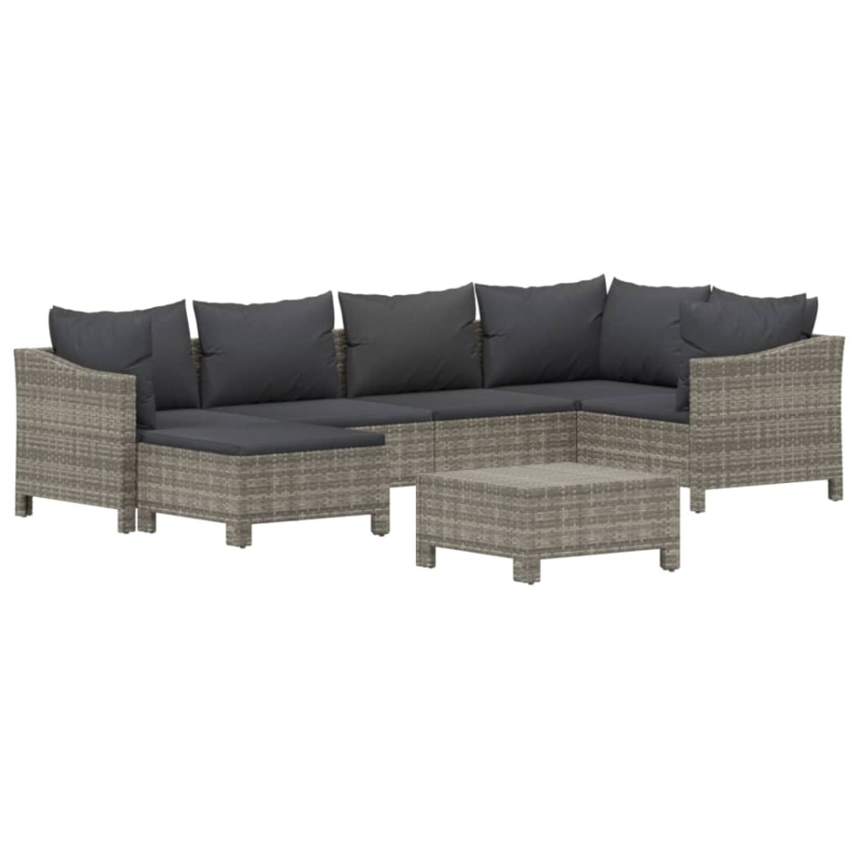 Set mobilier de grădină cu perne, 7 piese, gri, poliratan - 2 | YEO