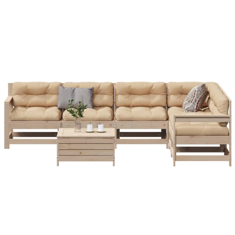 Set mobilier de grădină cu perne, 7 piese, lemn masiv de pin