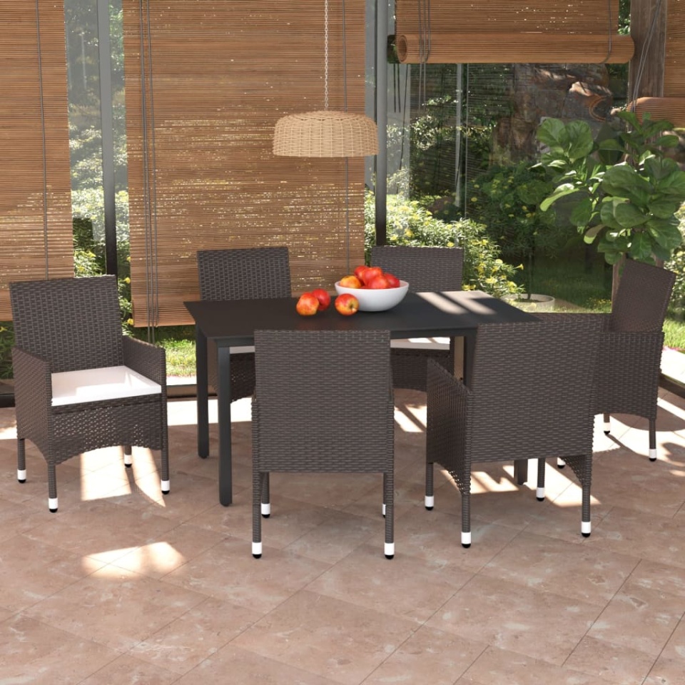 Set mobilier de grădină cu perne, 7 piese, maro, poliratan