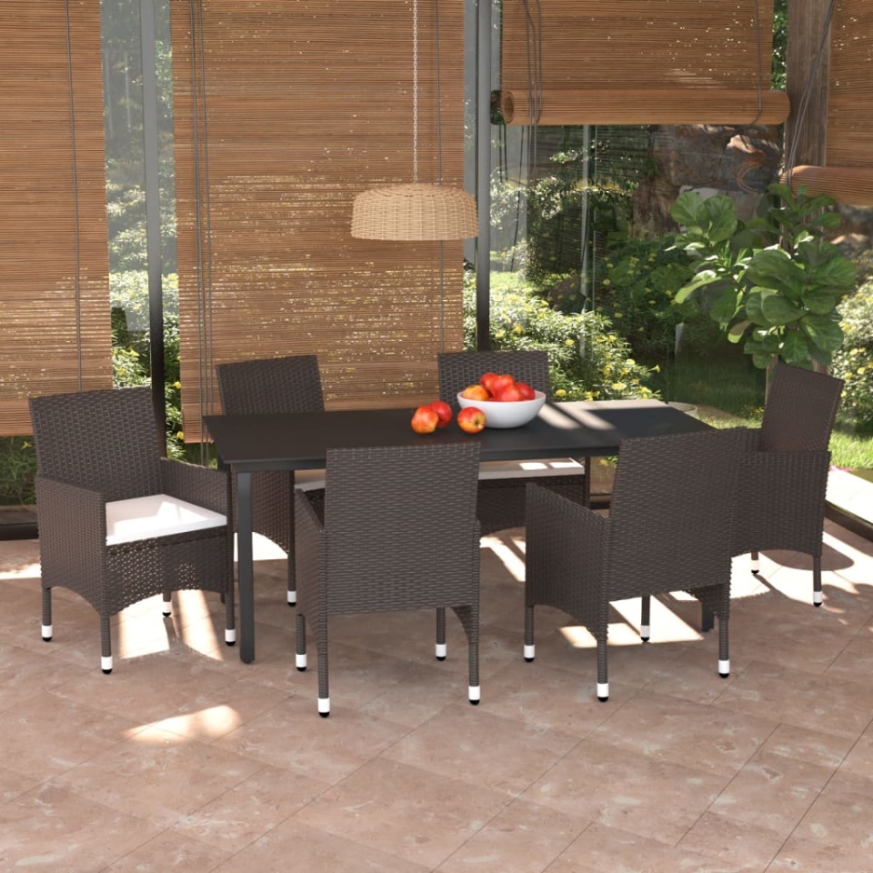 Set mobilier de grădină cu perne, 7 piese, maro, poliratan