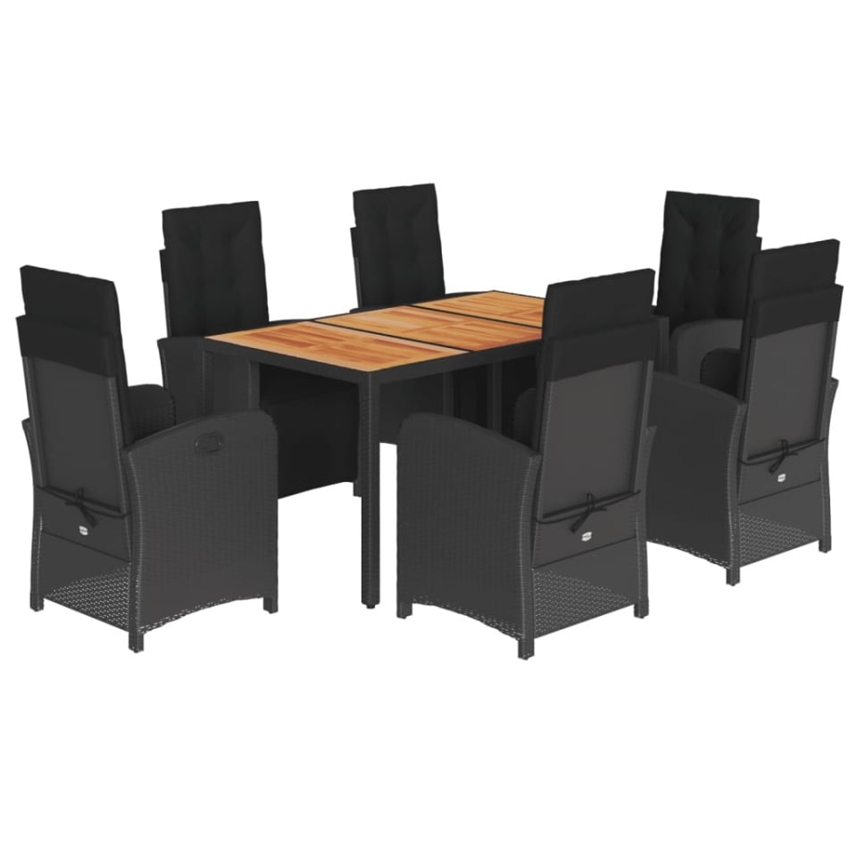 Set mobilier de grădină cu perne, 7 piese, negru, poliratan - 1 | YEO
