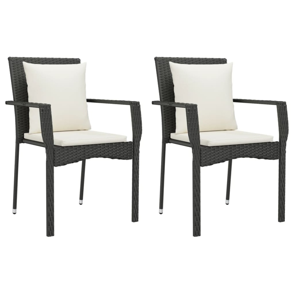 Set mobilier de grădină cu perne, 7 piese, negru, poliratan - 2 | YEO