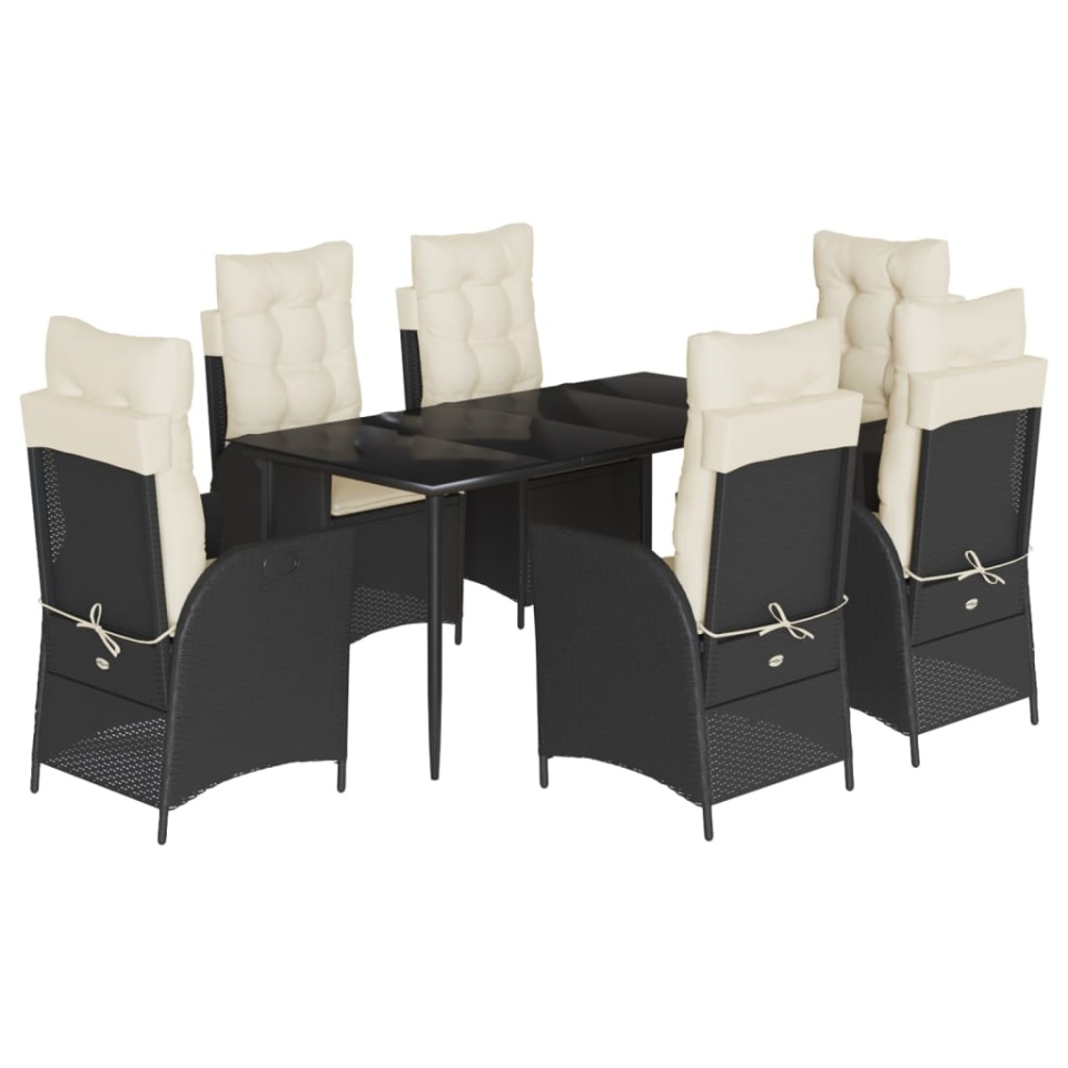 Set mobilier de grădină cu perne, 7 piese, negru, poliratan - 1 | YEO