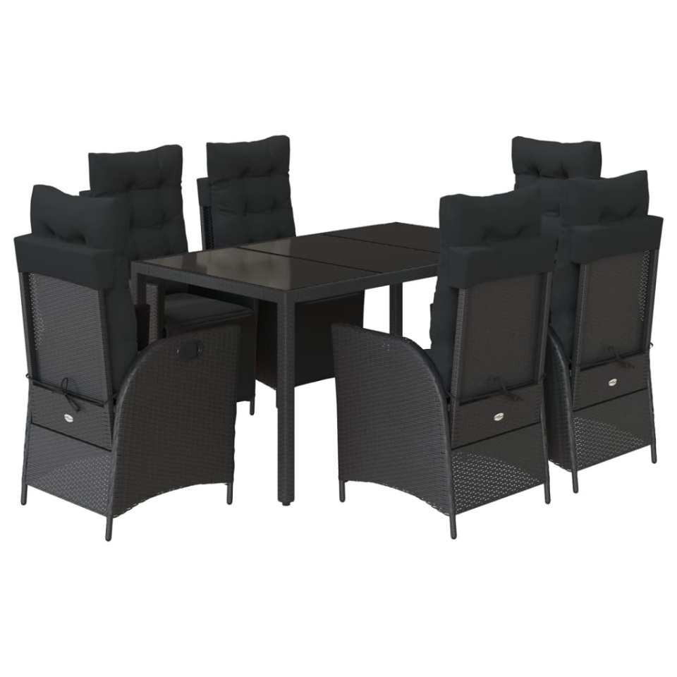 Set mobilier de grădină cu perne, 7 piese, negru, poliratan - 1 | YEO