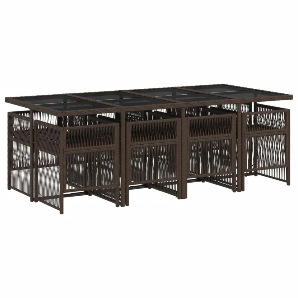 Set mobilier de grădină cu perne, 9 piese, maro, poliratan - 2 | YEO