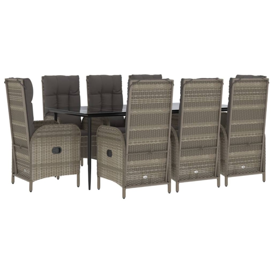 Set mobilier de grădină cu perne, 9 piese, negru/gri, poliratan - 2 | YEO
