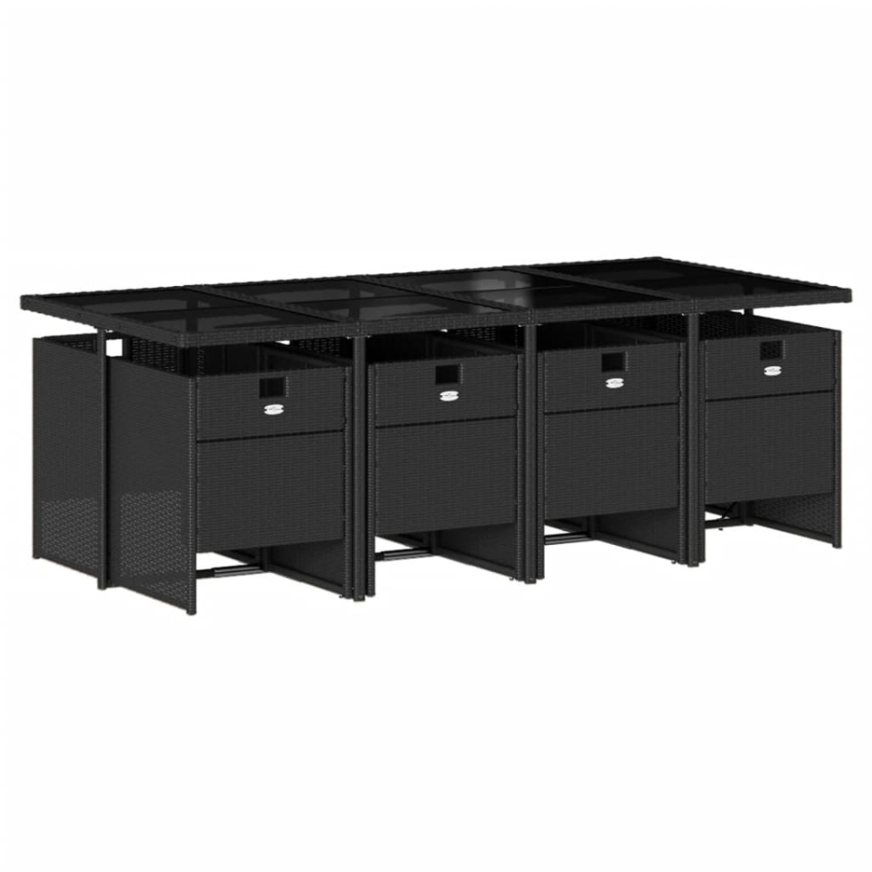 Set mobilier de grădină cu perne, 9 piese, negru, poliratan - 2 | YEO