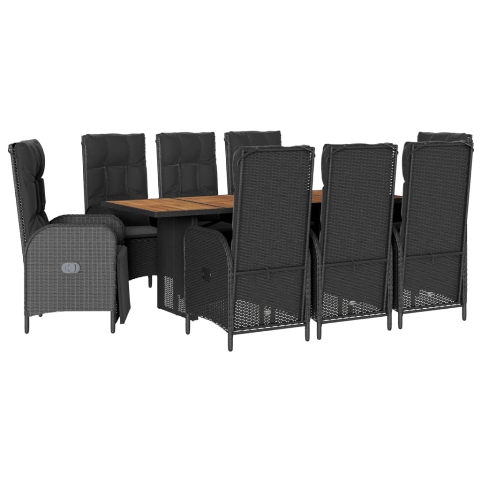 Set mobilier de grădină cu perne, 9 piese, negru, poliratan - 1 | YEO