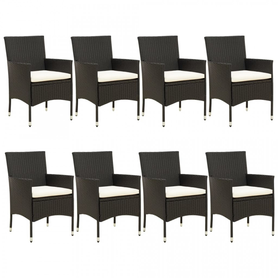 Set mobilier de grădină cu perne, 9 piese, negru, poliratan - 3 | YEO