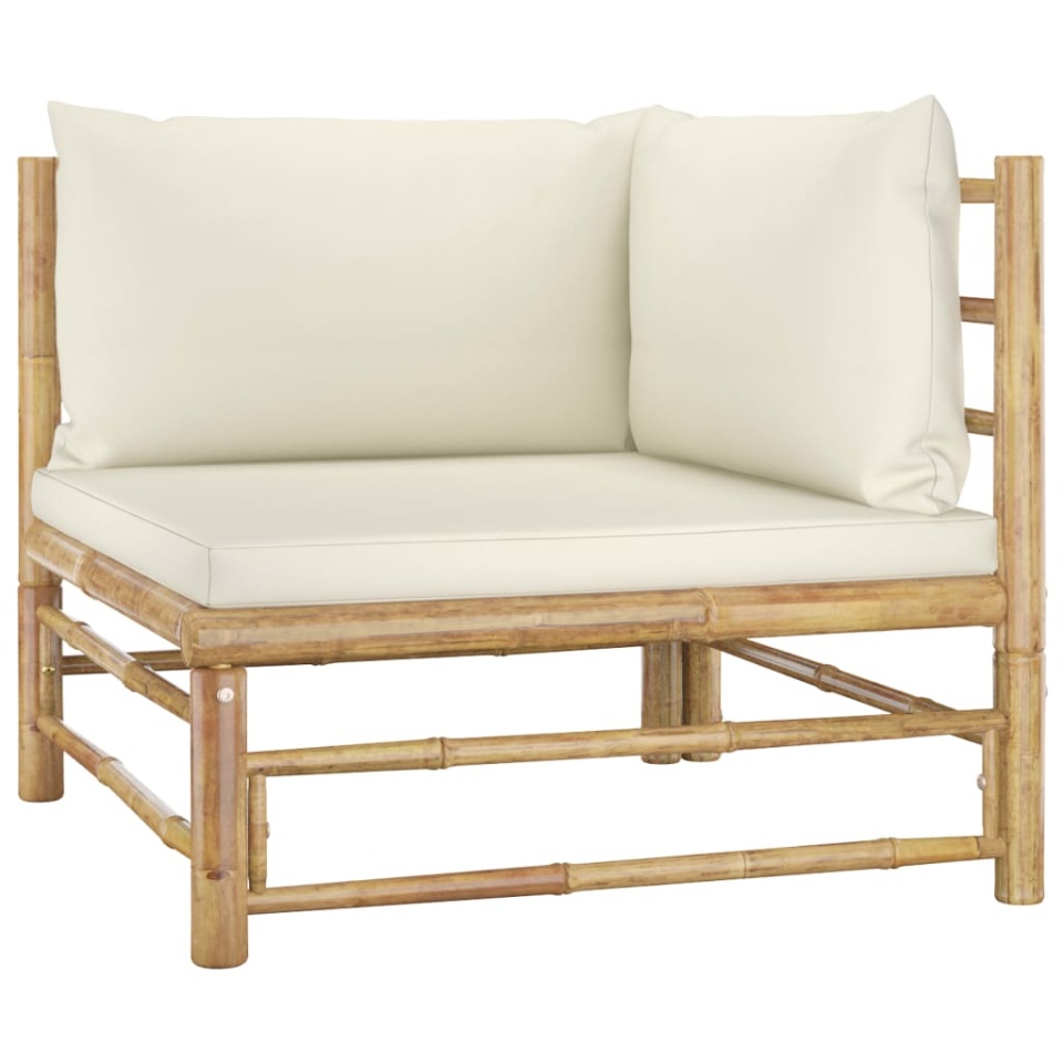 Set mobilier de grădină cu perne alb crem, 12 piese, bambus - 2 | YEO