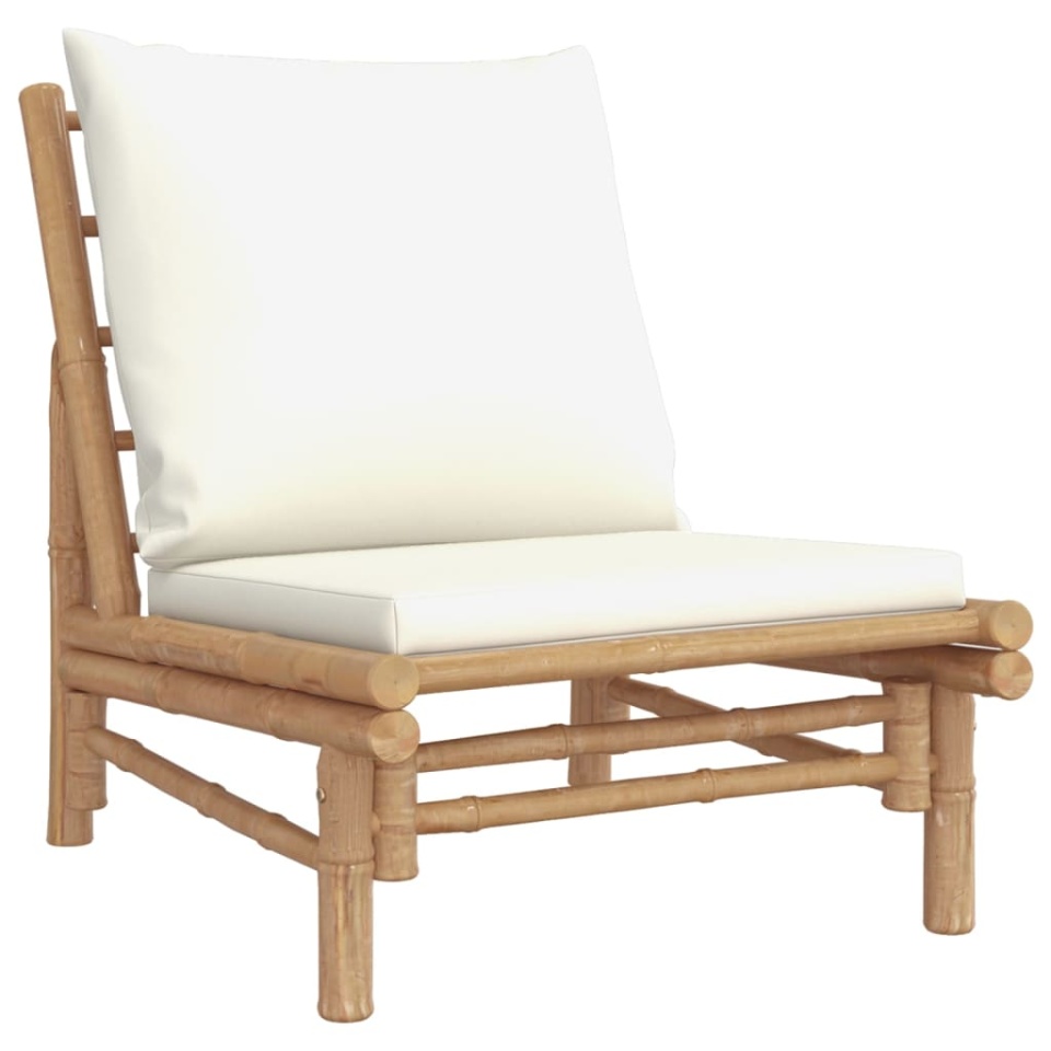 Set mobilier de grădină, cu perne alb crem, 3 piese, bambus - 3 | YEO