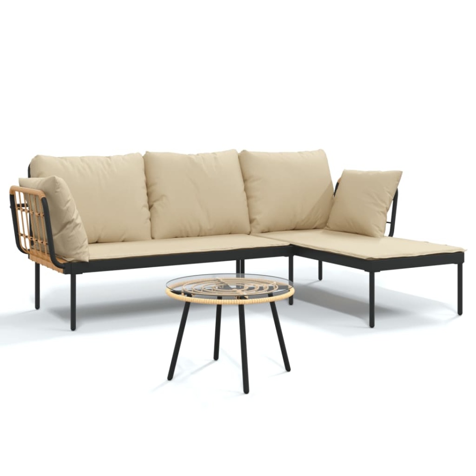 Set mobilier de grădină cu perne bej, 3 piese, poliratan - 1 | YEO