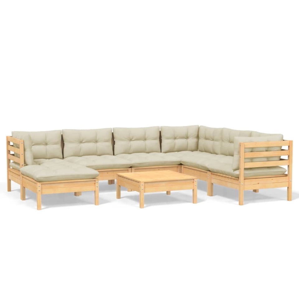 Set mobilier de grădină cu perne crem, 8 piese, lemn masiv pin - 1 | YEO