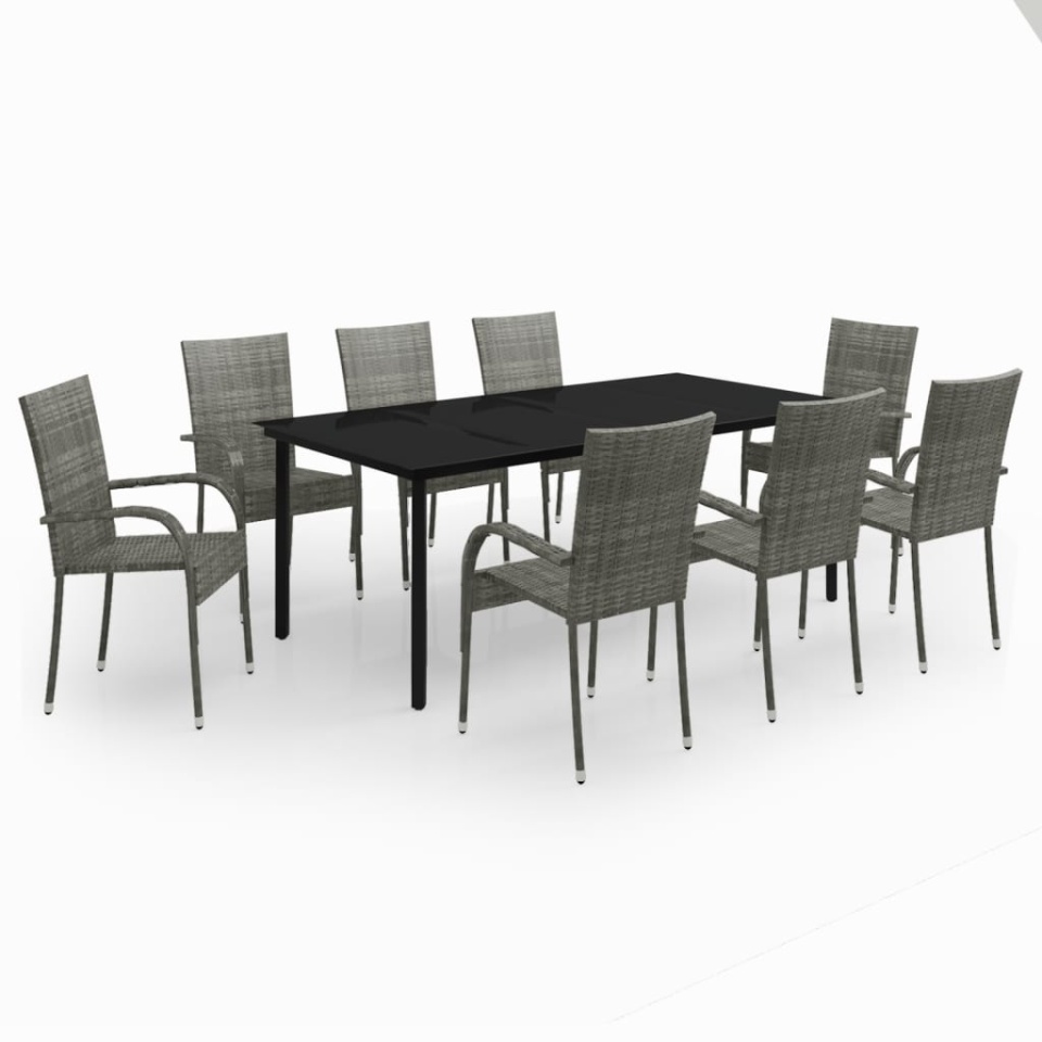 Set mobilier de grădină, gri și negru, 9 piese - 1 | YEO
