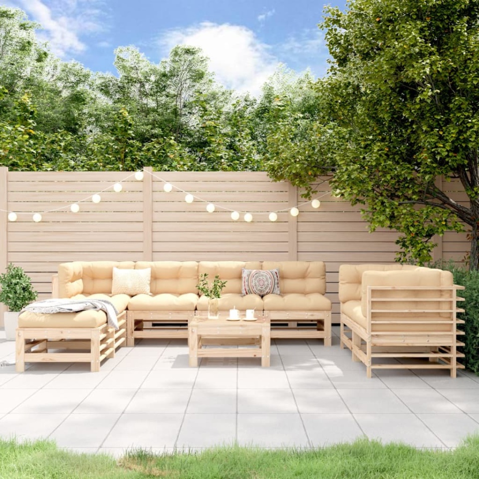 Set mobilier grădină, 9 piese, lemn masiv de pin