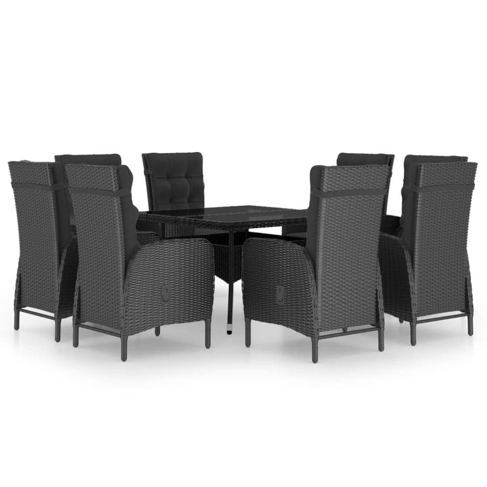 Set mobilier grădină, 9 piese, negru, poliratan, lemn acacia - 1 | YEO