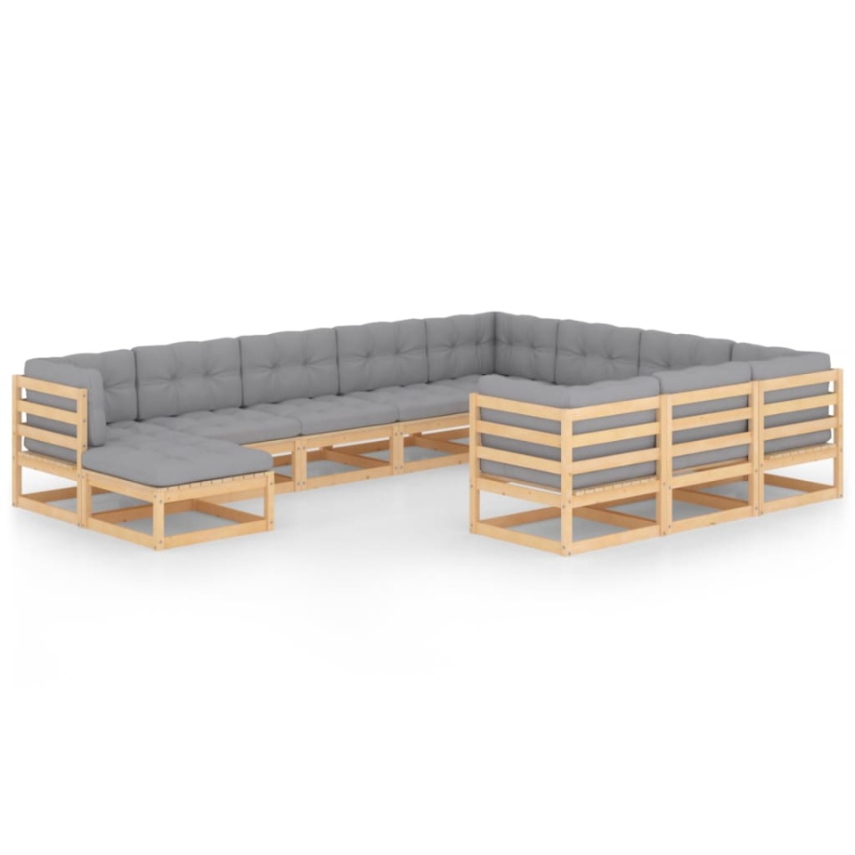 Set mobilier grădină cu perne, 11 piese, lemn masiv de pin