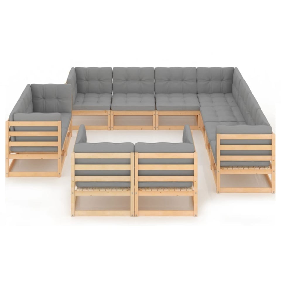Set mobilier grădină cu perne, 11 piese, lemn masiv de pin - 2 | YEO