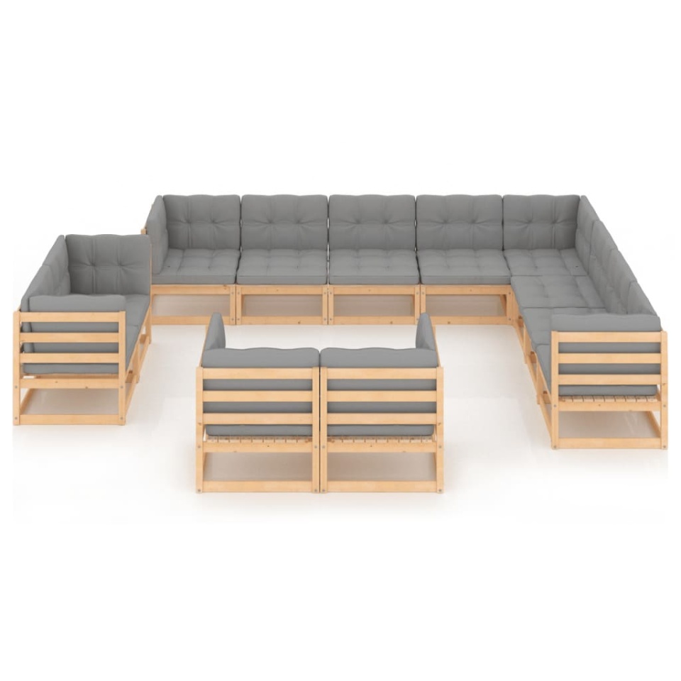 Set mobilier grădină cu perne, 12 piese, lemn masiv de pin - 2 | YEO