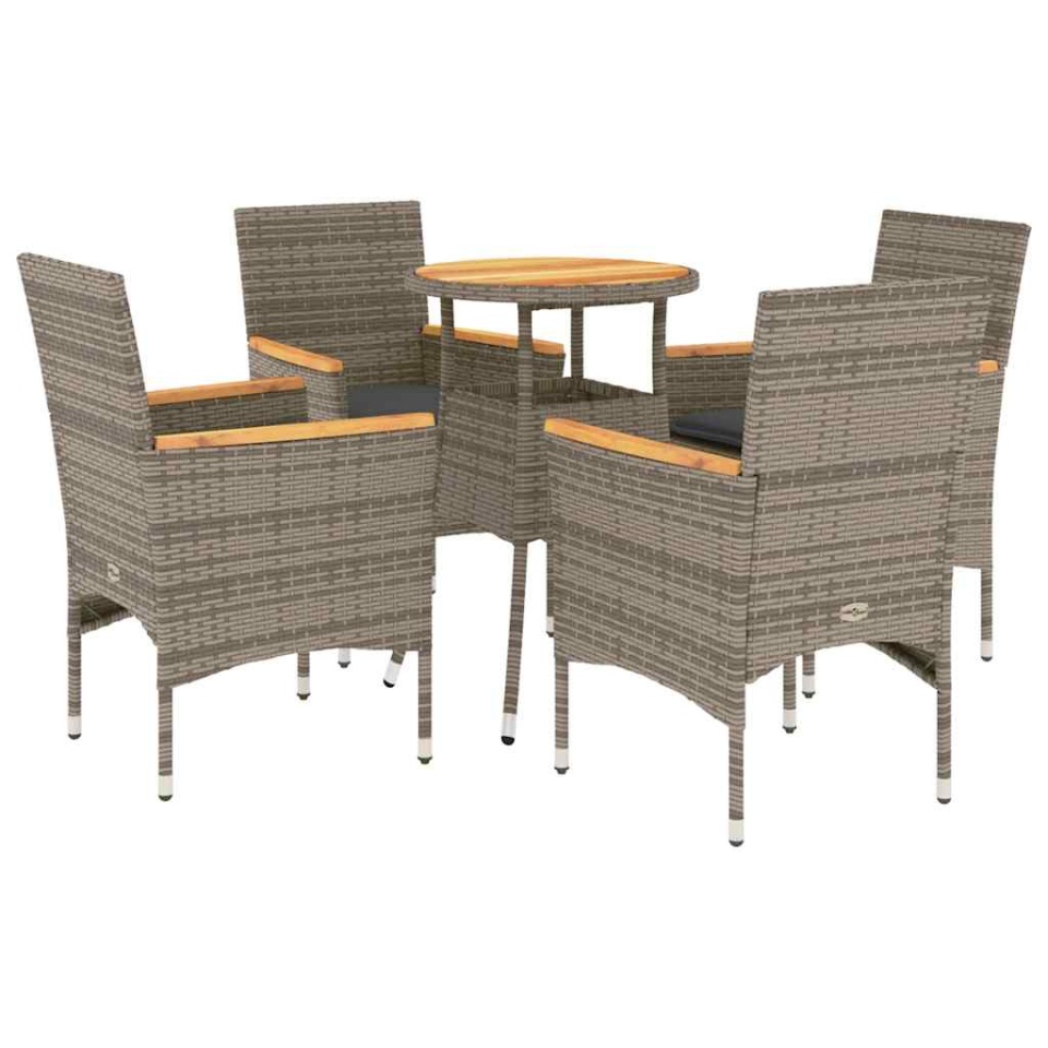 Set mobilier grădină cu perne 5 piese gri poliratan/lemn acacia - 1 | YEO