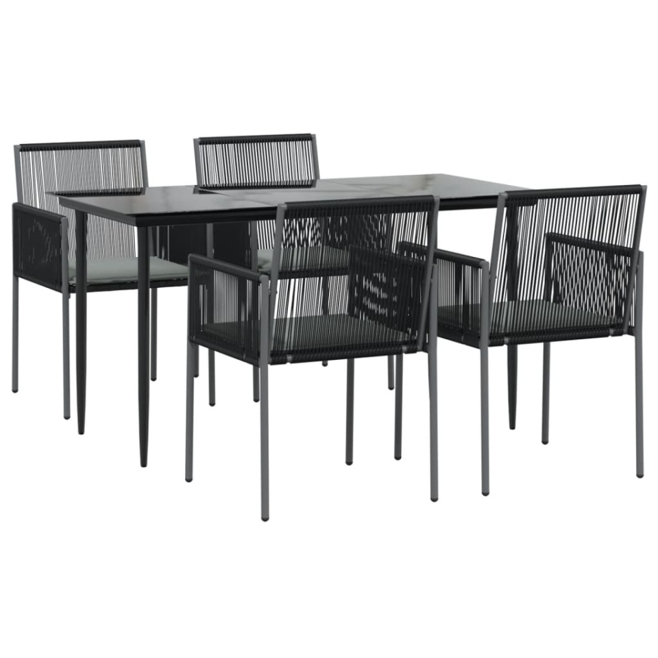 Set mobilier grădină cu perne, 5 piese, negru, poliratan & oțel - 2 | YEO
