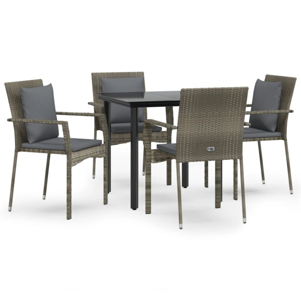 Set mobilier grădină cu perne, 5 piese, negru și gri, poliratan - 1 | YEO
