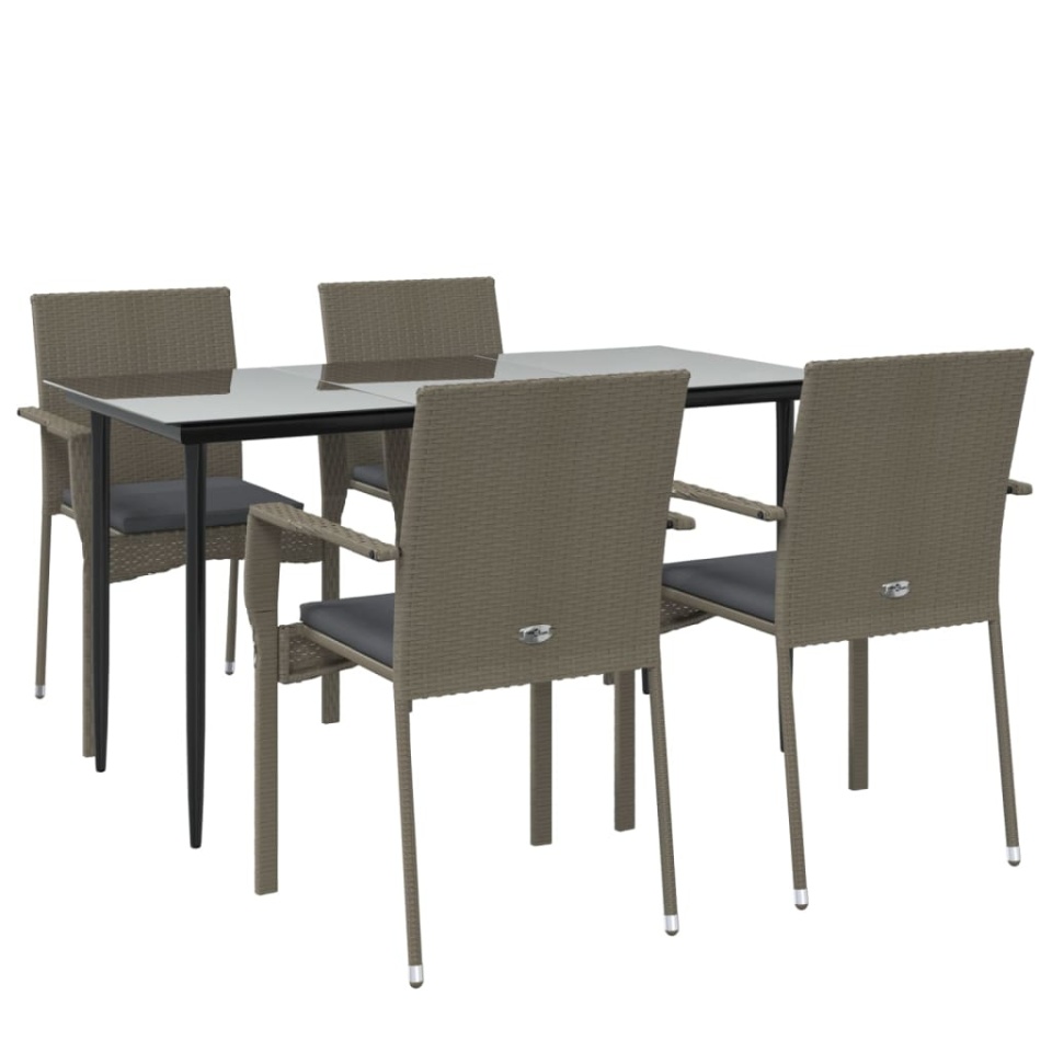 Set mobilier grădină cu perne, 5 piese, negru și gri, poliratan - 2 | YEO