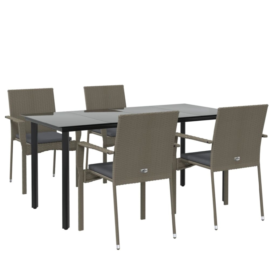 Set mobilier grădină cu perne, 5 piese, negru și gri, poliratan - 2 | YEO