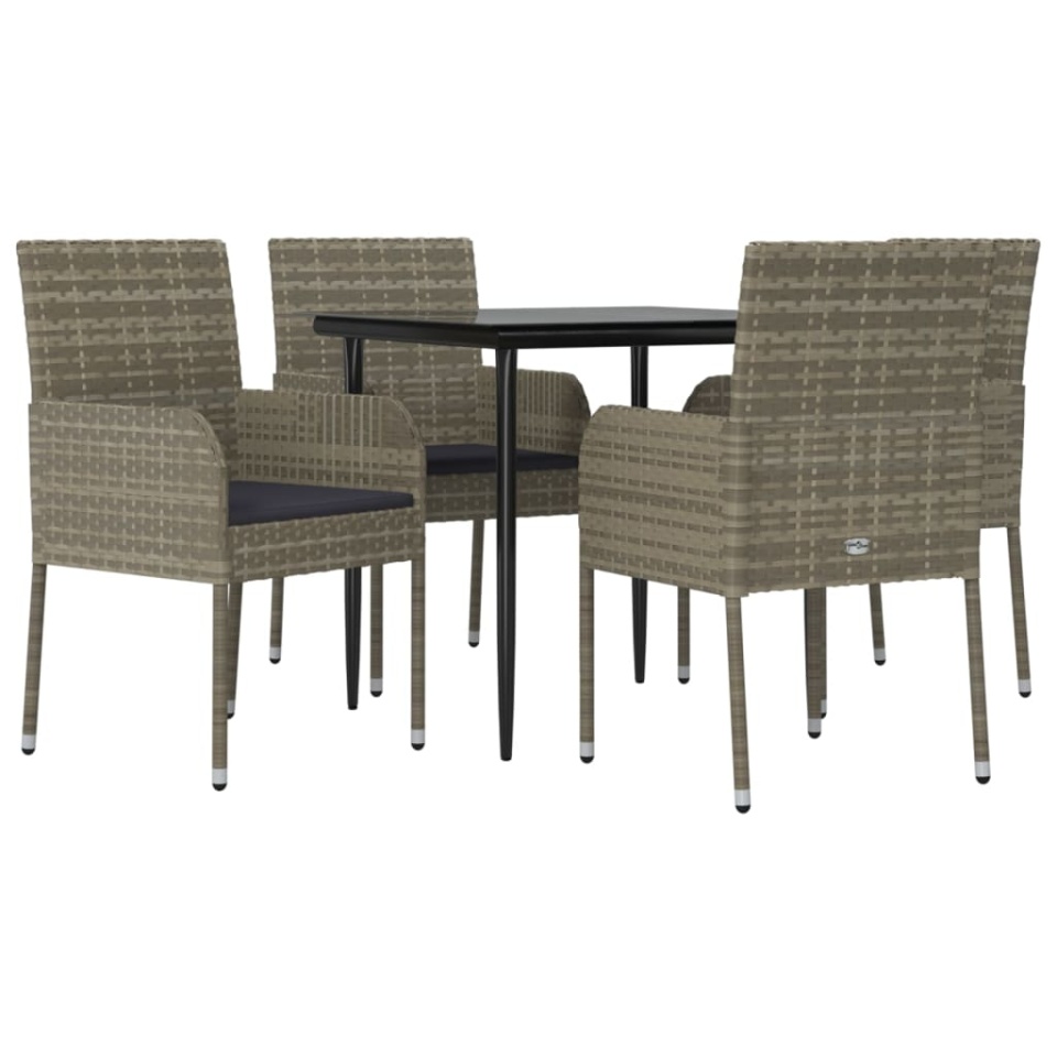 Set mobilier grădină cu perne, 5 piese, negru și gri, poliratan - 2 | YEO
