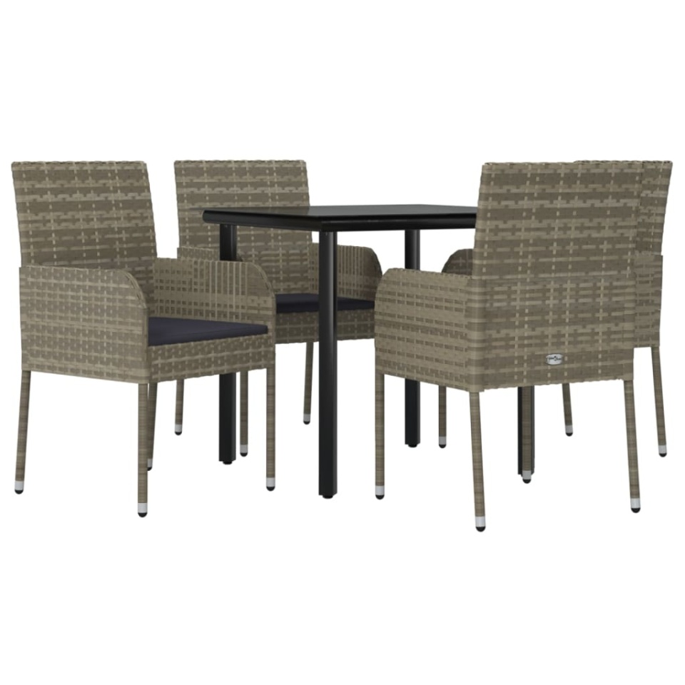Set mobilier grădină cu perne, 5 piese, negru și gri, poliratan - 2 | YEO
