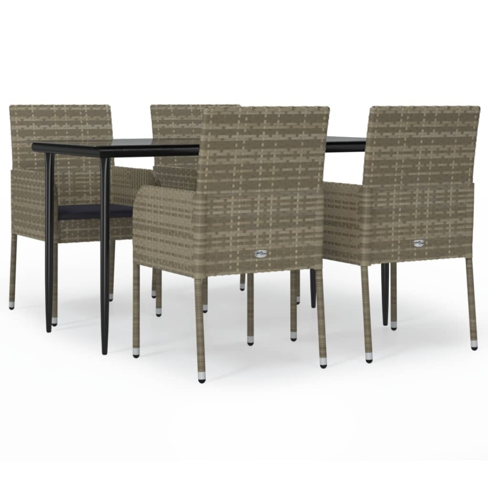 Set mobilier grădină cu perne, 5 piese, negru și gri, poliratan - 1 | YEO