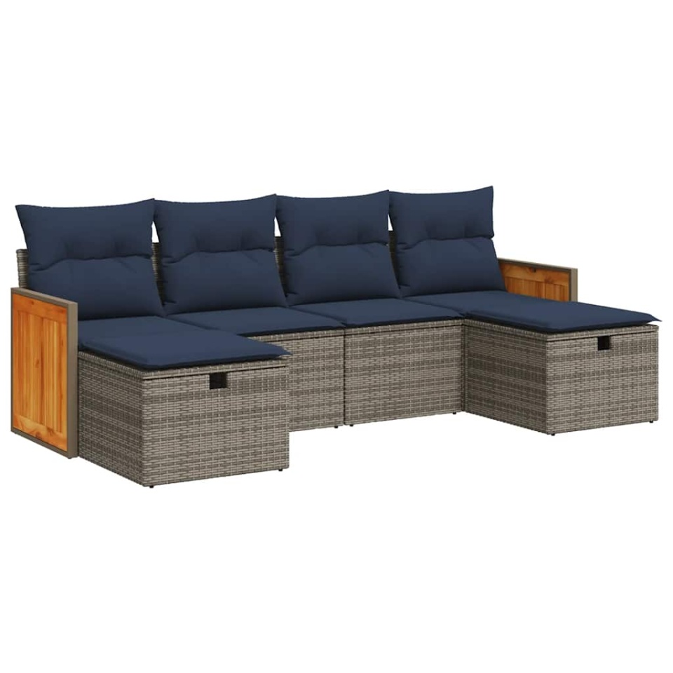 Set mobilier grădină cu perne, 6 piese, gri, poliratan - 1 | YEO