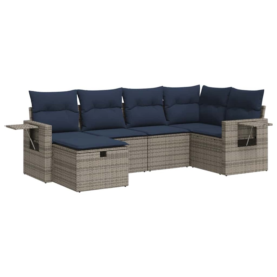 Set mobilier grădină cu perne, 6 piese, gri, poliratan - 1 | YEO