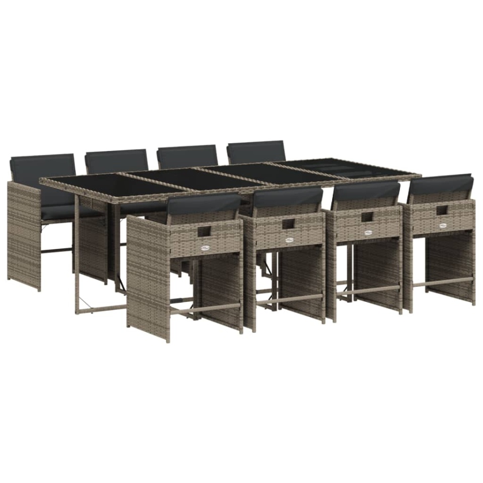 Set mobilier grădină cu perne, 9 piese, gri, poliratan - 1 | YEO