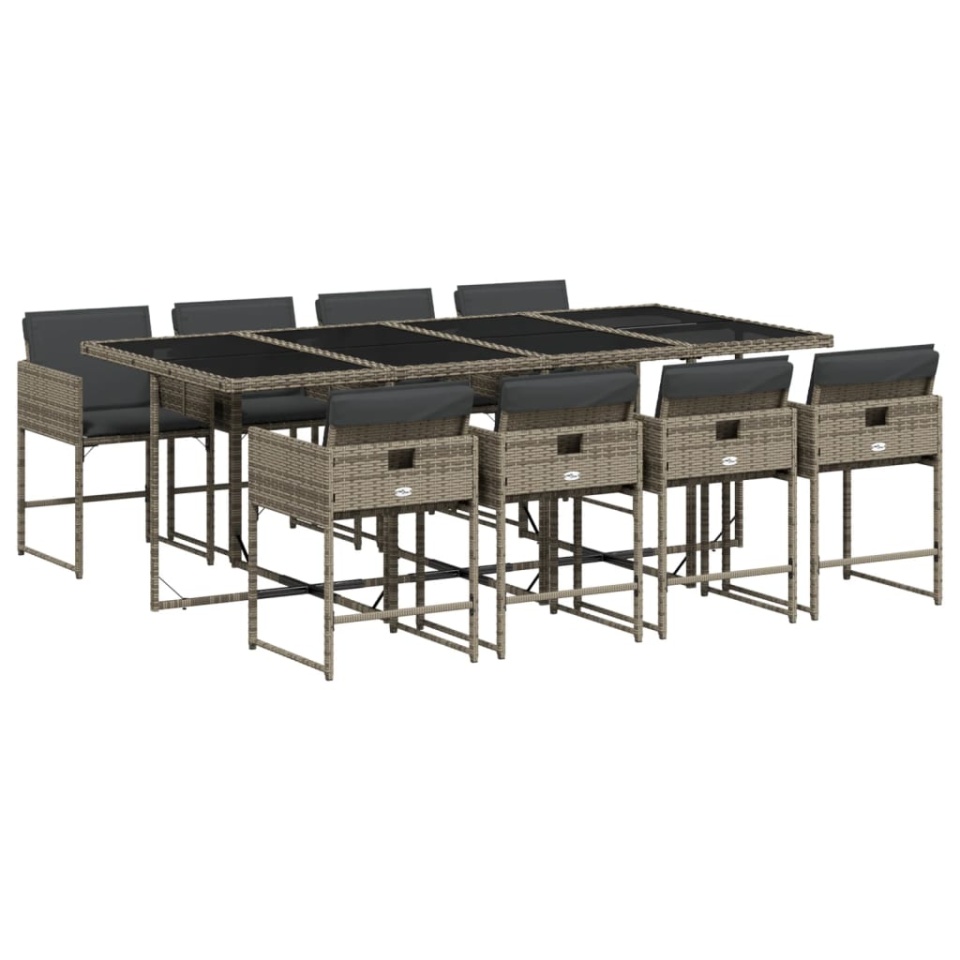 Set mobilier grădină cu perne, 9 piese, gri, poliratan - 1 | YEO