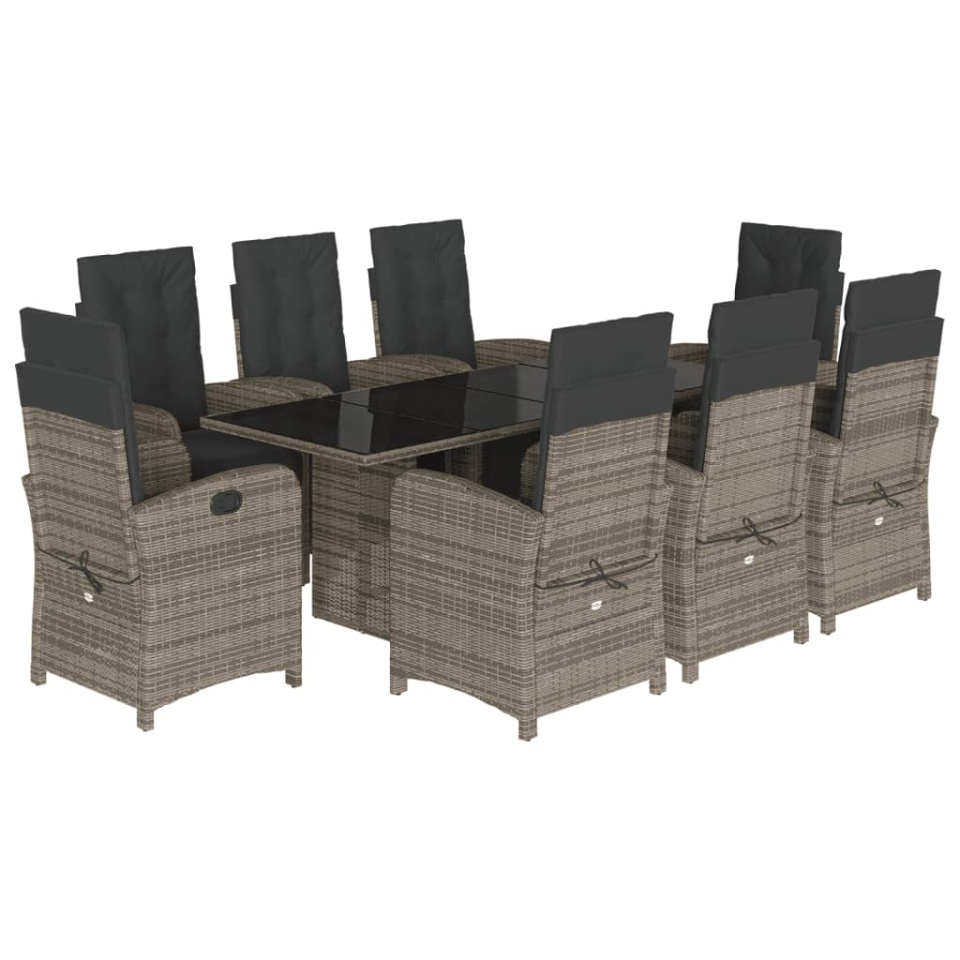 Set mobilier grădină cu perne, 9 piese, gri, poliratan - 1 | YEO