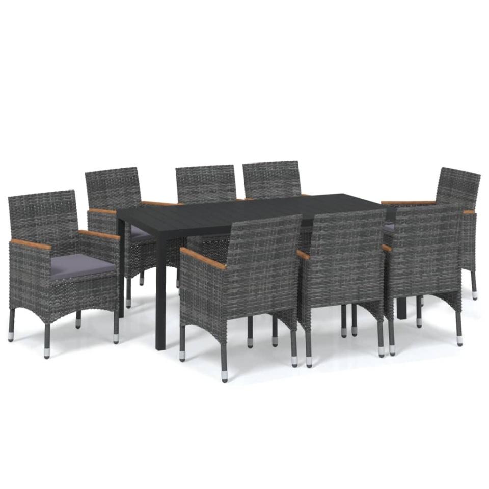 Set mobilier grădină cu perne, 9 piese, gri, poliratan - 1 | YEO