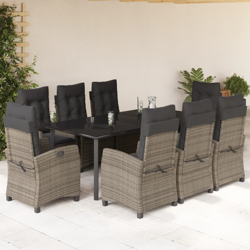 Set mobilier grădină cu perne, 9 piese, gri, poliratan