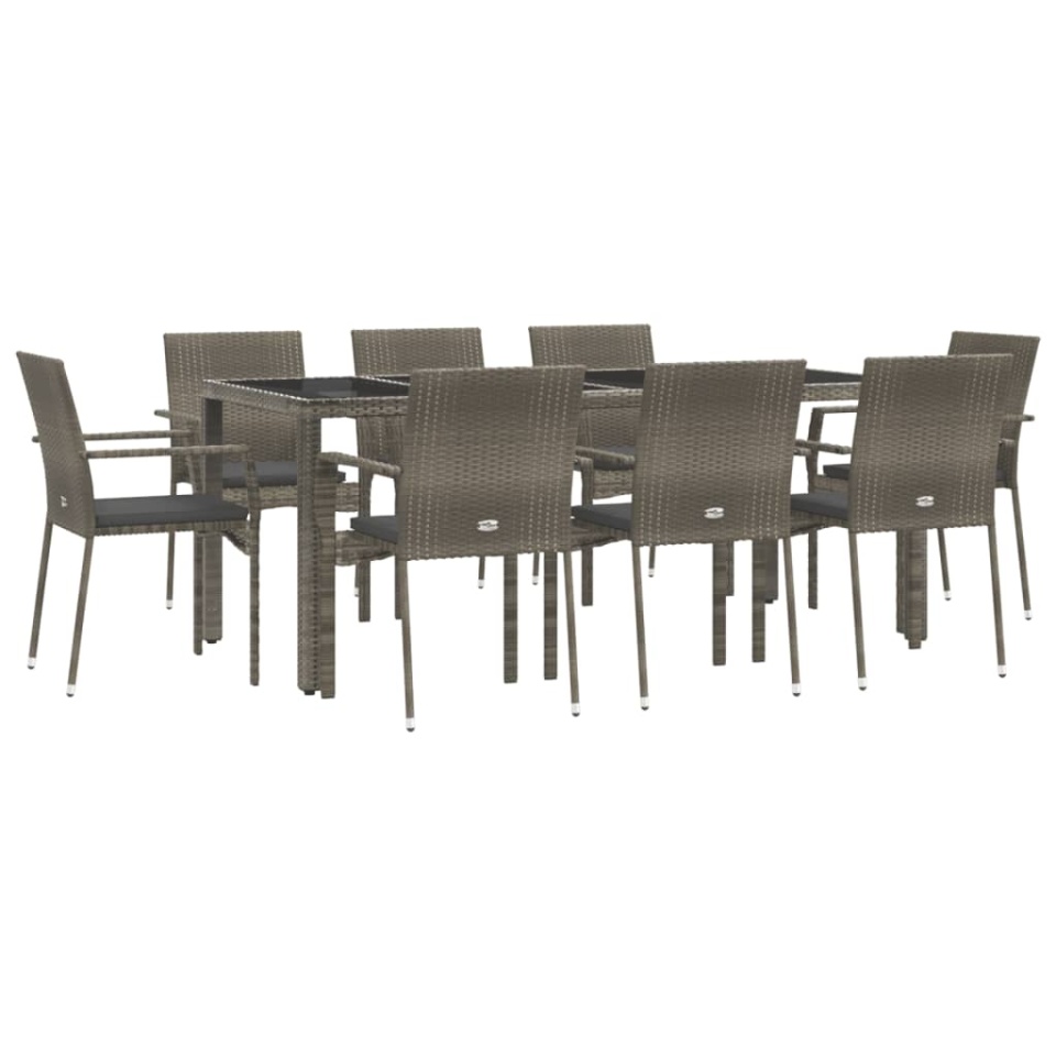 Set mobilier grădină cu perne, 9 piese, gri, poliratan - 2 | YEO