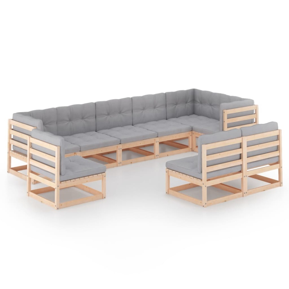 Set mobilier grădină cu perne, 9 piese, lemn masiv de pin - 2 | YEO