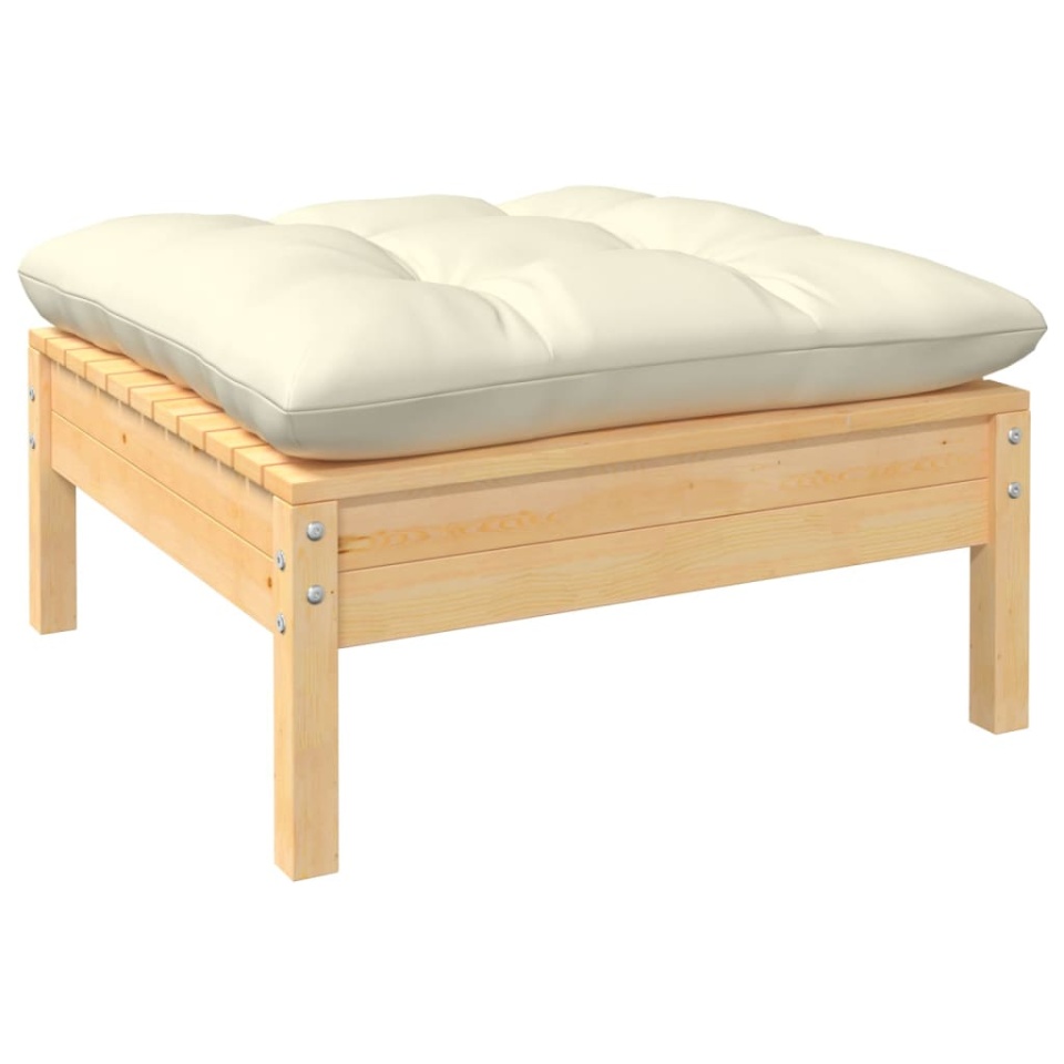 Set mobilier grădină cu perne crem, 10 piese, lemn masiv de pin - 3 | YEO
