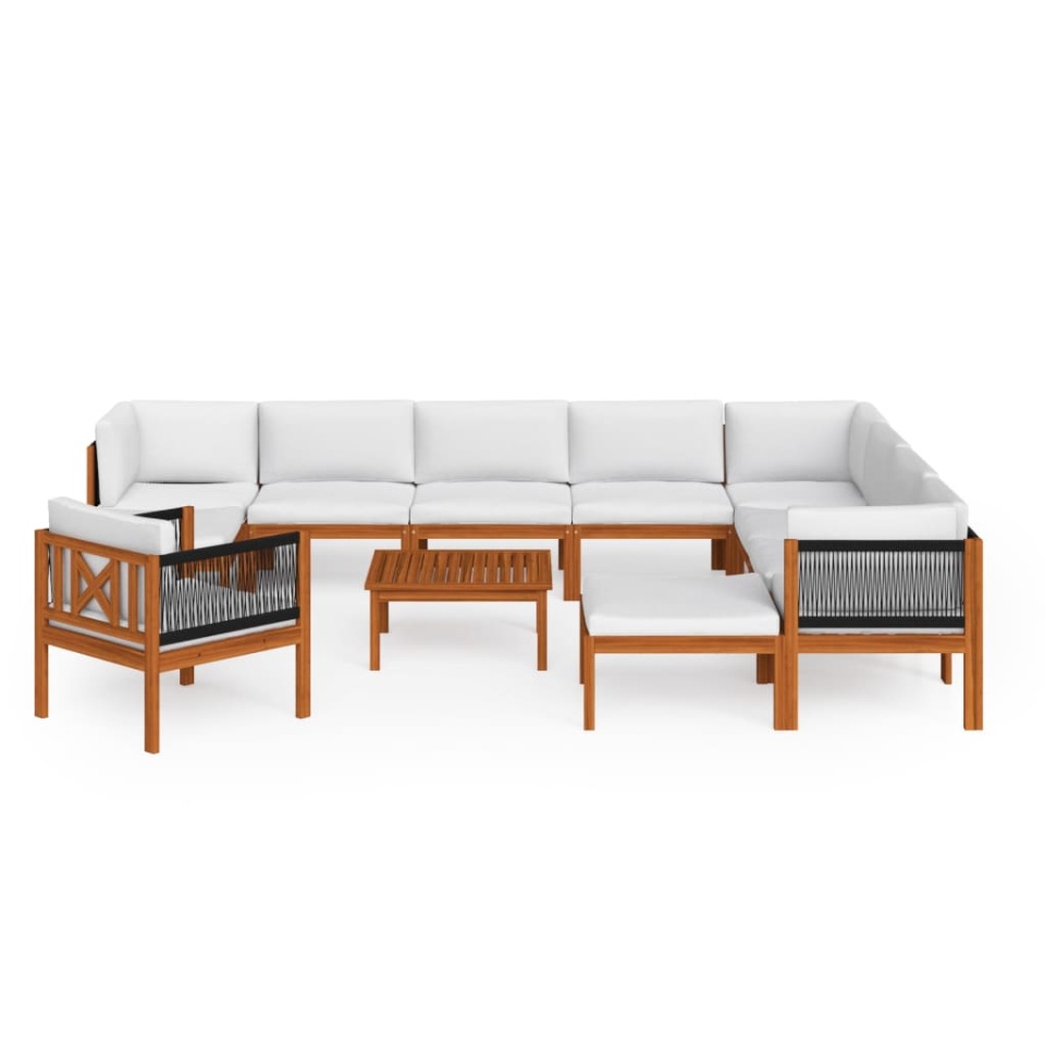 Set mobilier grădină cu perne crem, 12 piese, lemn masiv acacia - 2 | YEO