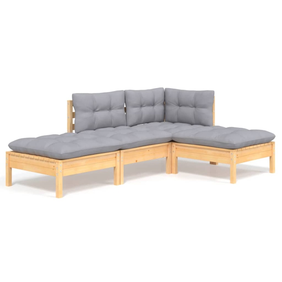 Set mobilier grădină cu perne gri, 4 piese, lemn masiv de pin - 1 | YEO