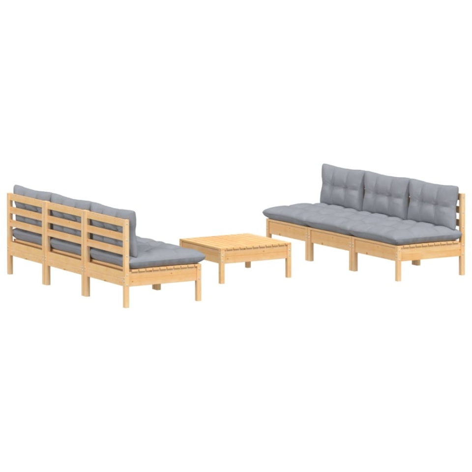 Set mobilier grădină cu perne gri, 7 piese, lemn masiv de pin - 2 | YEO
