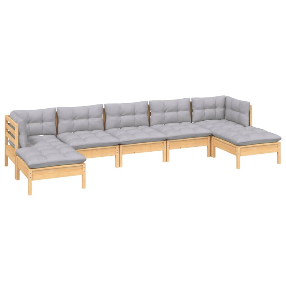 Set mobilier grădină cu perne gri, 7 piese, lemn masiv de pin - 2 | YEO