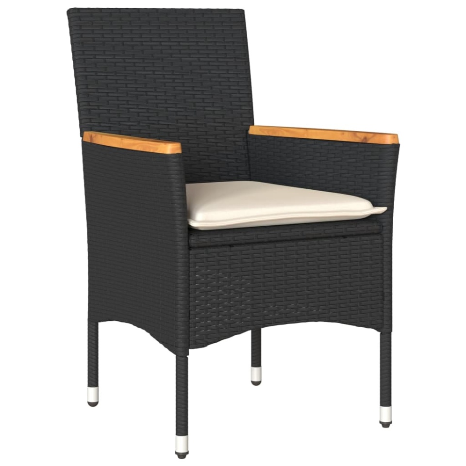 Set mobilier grădină perne 7 piese negru poliratan/lemn acacia - 2 | YEO