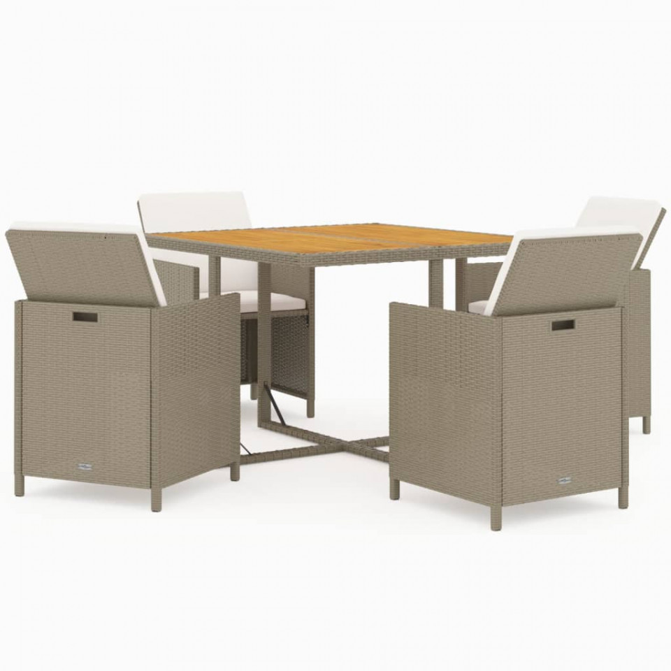 Set mobilier pentru grădină cu perne, 5 piese, bej, poliratan - 1 | YEO