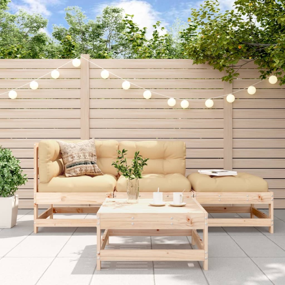 Set mobilier relaxare de grădină, 4 piese, lemn masiv de pin