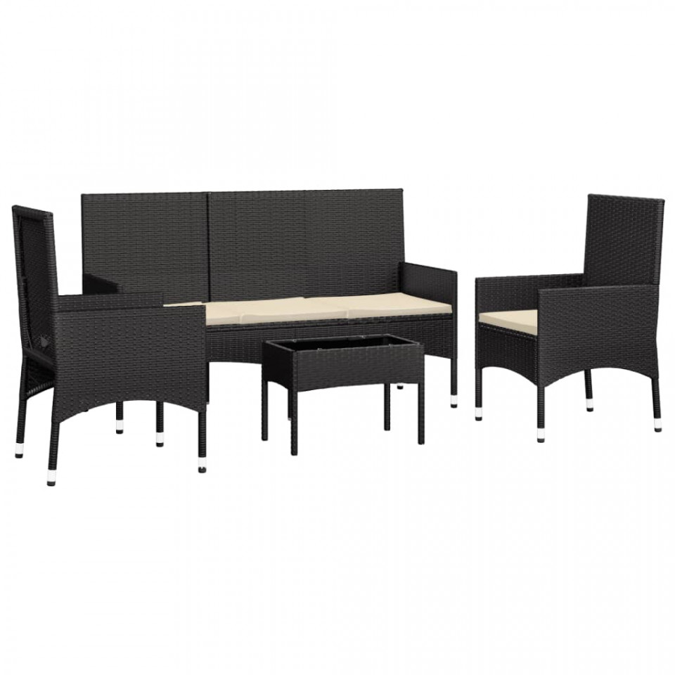 Set mobilier relaxare grădină 4 piese cu perne poliratan negru - 2 | YEO