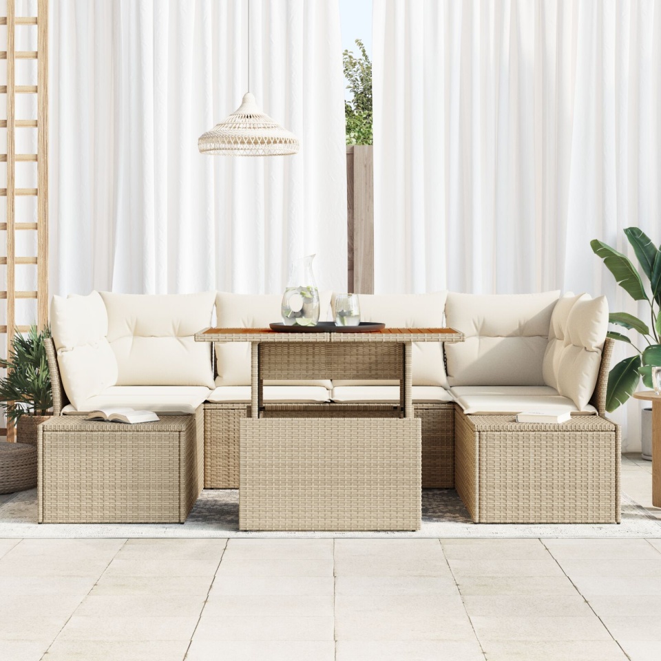 Set sofa grădină 7 piese Bej Ratan Set mese grădină 7 piese - 2 | YEO